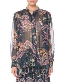 Isabel Marant Long-Sleeve Button-Front Dragon-Print Silk Blouse at Neiman Marcus